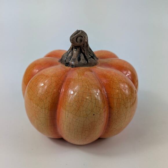 Ceramic Pumpkin Tabletop Decor Crazed Fall Thanksgiving Halloween Signed Squash - Picture 4 of 7